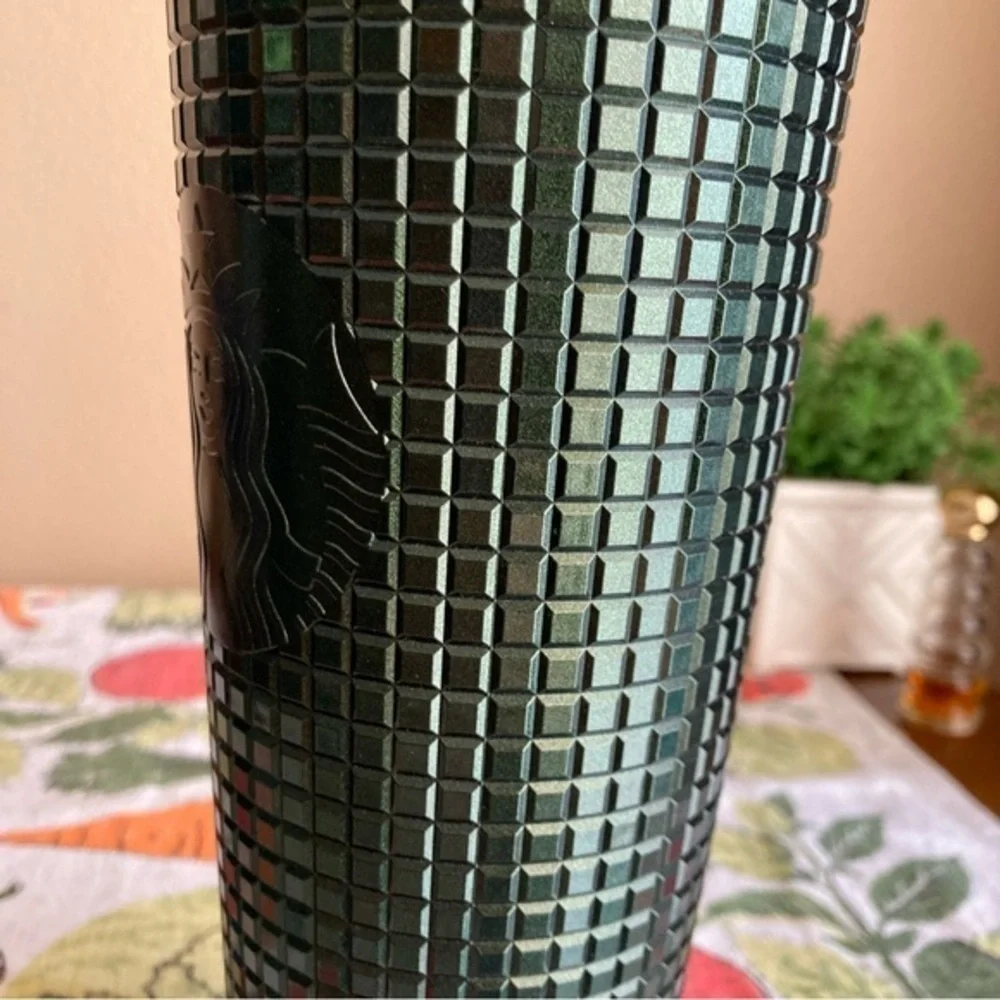 Starbucks Winter Holiday forest green stud tumbler with straw